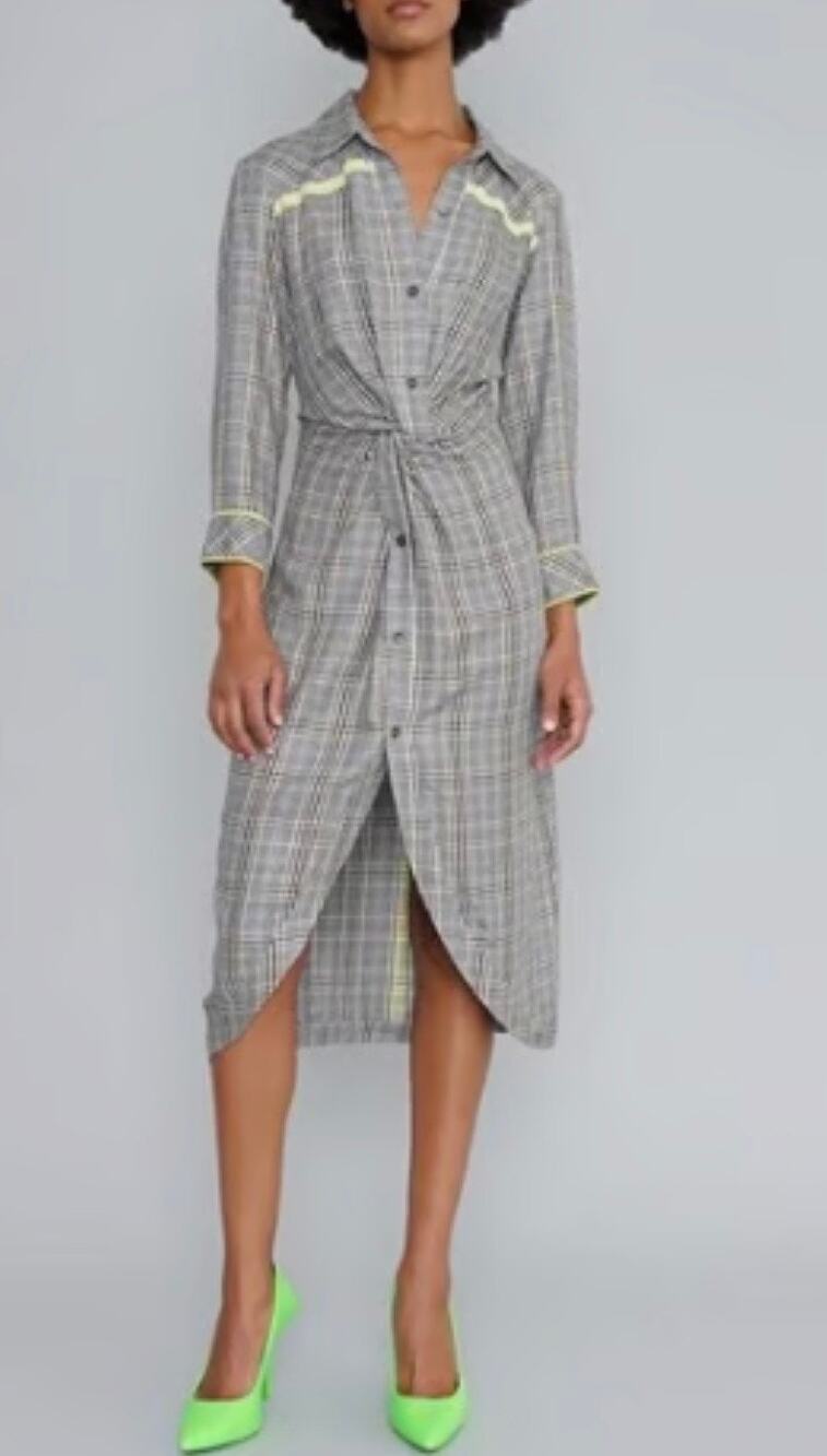 Le Superbe Boyfriend Baller Shirt Dress Size 8 NWOT Midi Black White Neon Plaid
